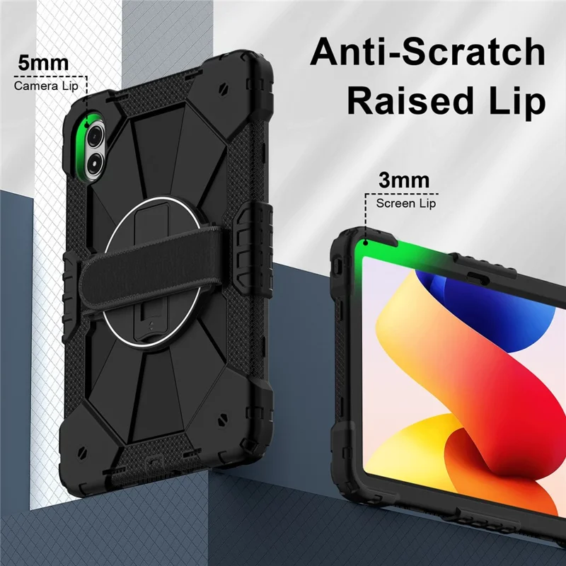 Tablet Case For Xiaomi Redmi Pad 2 Pro Silicone + PC Kickstand Cover with Handy Strap - Black / Black