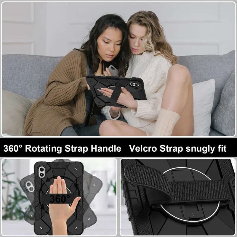 Tablet Case For Xiaomi Redmi Pad 2 Pro Silicone + PC Kickstand Cover with Handy Strap - Black / Black