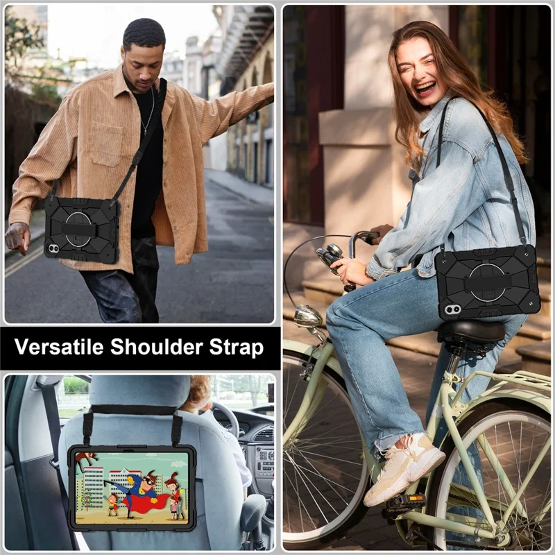 Tablet Case For Xiaomi Redmi Pad 2 Pro Silicone + PC Kickstand Cover with Handy Strap - Black / Black