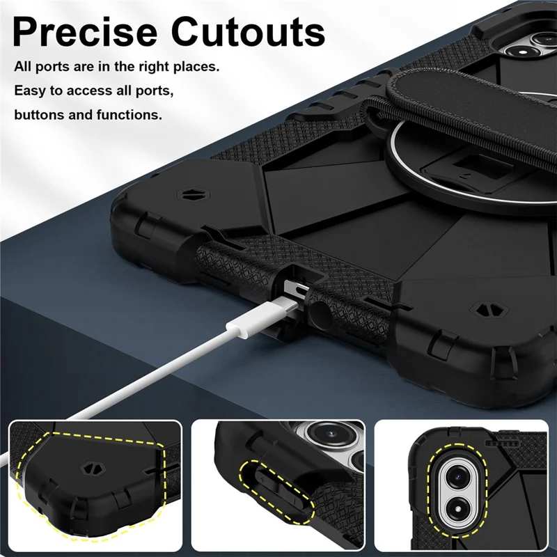 Tablet Case For Xiaomi Redmi Pad 2 Pro Silicone + PC Kickstand Cover with Handy Strap - Black / Black