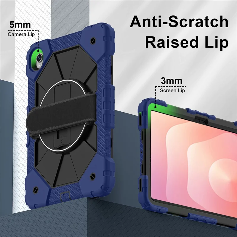 Tablet Case For Samsung Galaxy Tab S11 Silicone + PC Kickstand Cover with Handy Strap - Navy Blue / Black