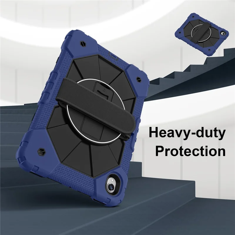 Tablet Case For Samsung Galaxy Tab S11 Silicone + PC Kickstand Cover with Handy Strap - Navy Blue / Black