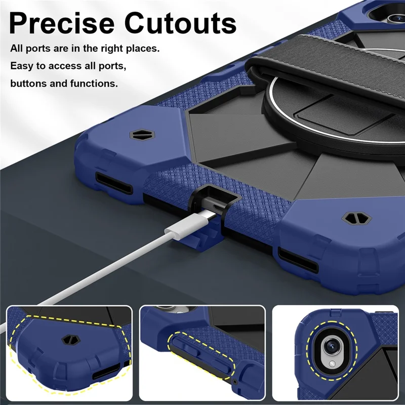 Tablet Case For Samsung Galaxy Tab S11 Silicone + PC Kickstand Cover with Handy Strap - Navy Blue / Black