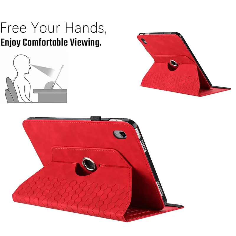 Leather Case For iPad mini (2024)  /  (2021) Rotatable Honeycomb Imprinted Shockproof Tablet Cover with Stand  - Red