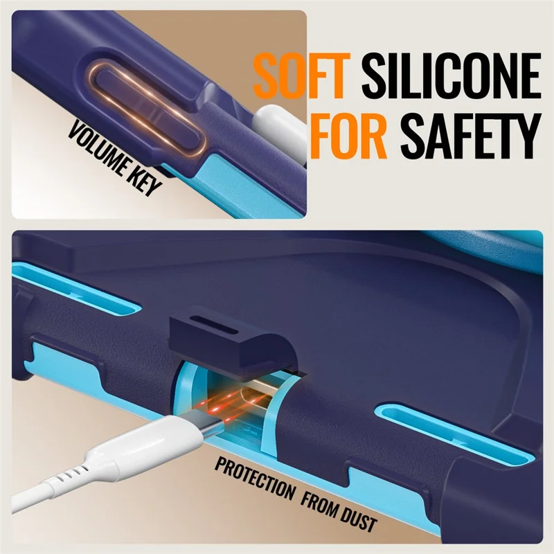 For iPad (2025)  /  10.9 (2022) Case with Shoulder Strap TPU + PC + Silicone Kickstand Tablet Cover - Navy Blue