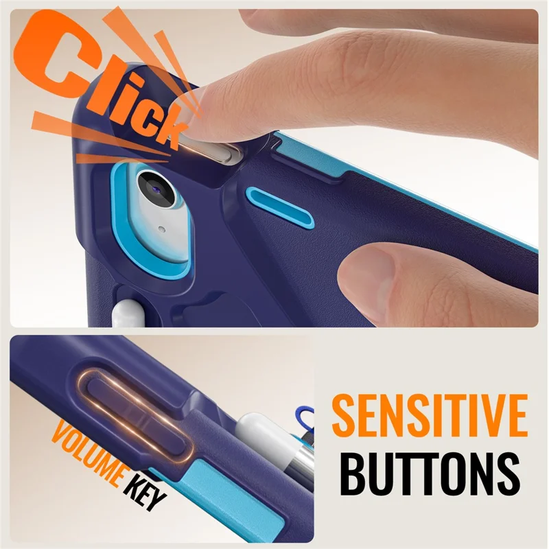 For iPad (2025)  /  10.9 (2022) Case TPU + PC + Silicone Tablet Cover Swivel Kickstand Handle Grip - Navy Blue