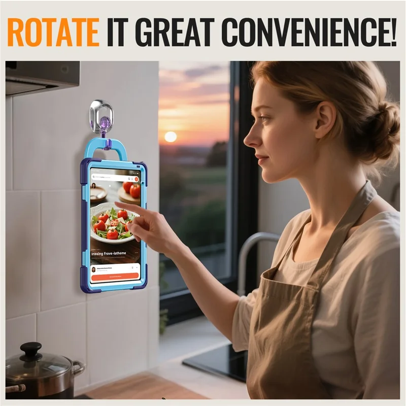 For iPad (2025)  /  10.9 (2022) Case TPU + PC + Silicone Tablet Cover Swivel Kickstand Handle Grip - Navy Blue