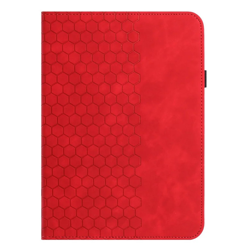 For iPad 10.9 (2022) Leather Case Rotatable Honeycomb Imprinted Shockproof Tablet Cover with Stand - Red