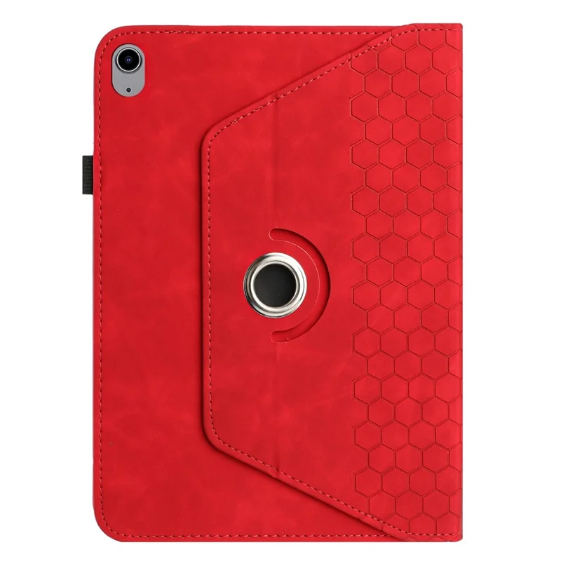 For iPad 10.9 (2022) Leather Case Rotatable Honeycomb Imprinted Shockproof Tablet Cover with Stand - Red