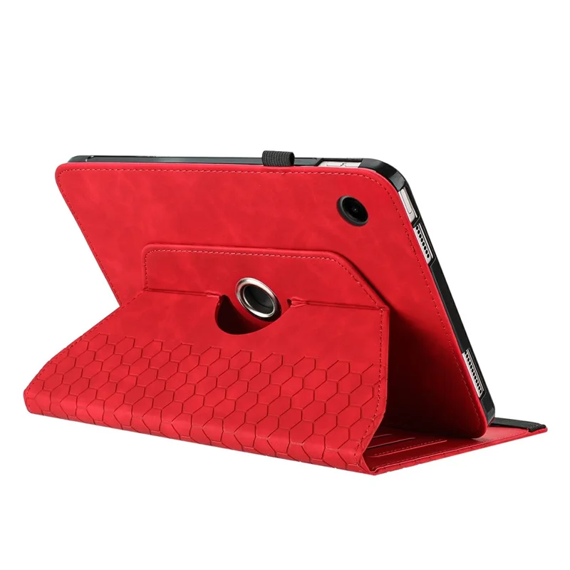 For Samsung Galaxy Tab A9+ Leather Case Rotatable Honeycomb Imprinted Shockproof Tablet Cover with Stand  - Red