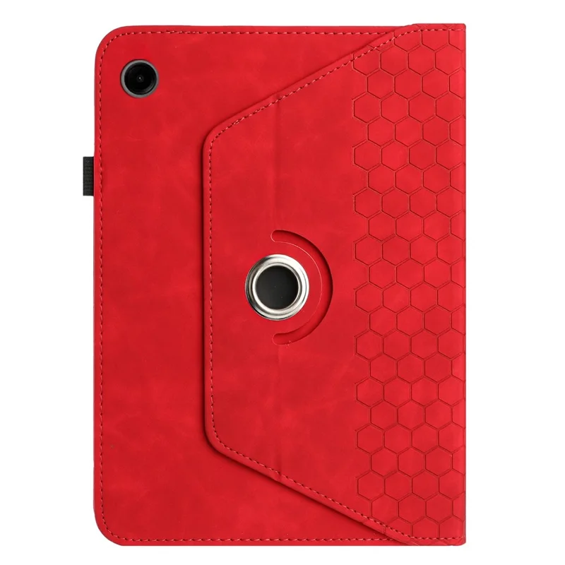For Samsung Galaxy Tab A9 Leather Case Rotatable Honeycomb Imprinted Shockproof Tablet Cover with Stand  - Red