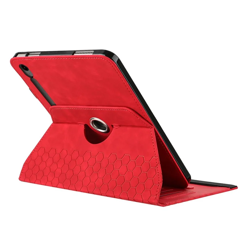 Leather Case For Samsung	Galaxy Tab S9 FE  /  S9 Rotatable Honeycomb Imprinted Shockproof Tablet Cover with Stand  - Red
