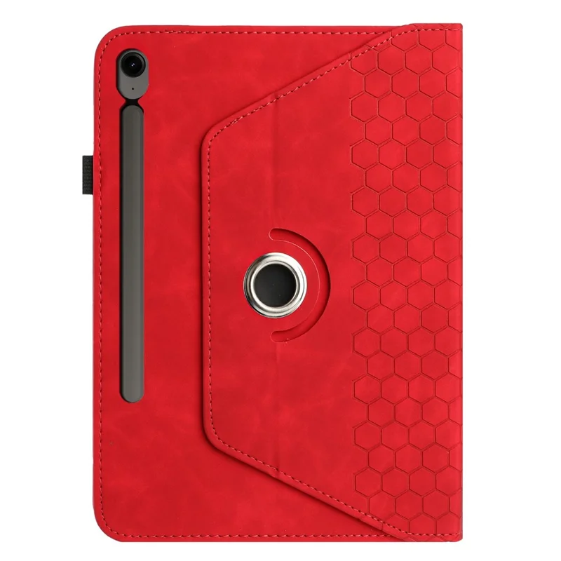 Leather Case For Samsung	Galaxy Tab S9 FE  /  S9 Rotatable Honeycomb Imprinted Shockproof Tablet Cover with Stand  - Red