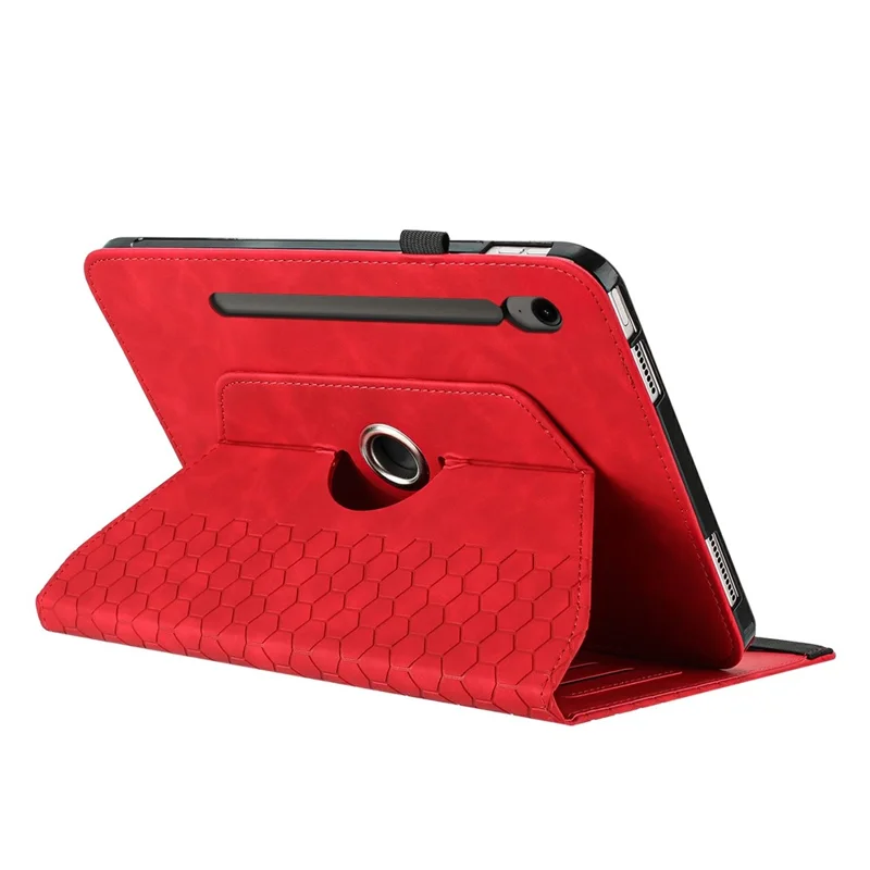 Leather Case For Samsung Galaxy Tab S10 FE+  /  S10 FE Rotatable Honeycomb Imprinted Shockproof Tablet Cover with Stand - Red