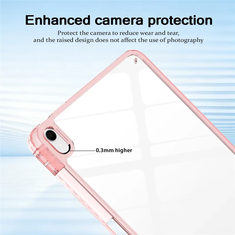 For iPad (2025)  /  10.9 (2022) Case TPU + Acrylic Clear Back Ultra Thin Tablet Cover with Pen Slot - Light Pink