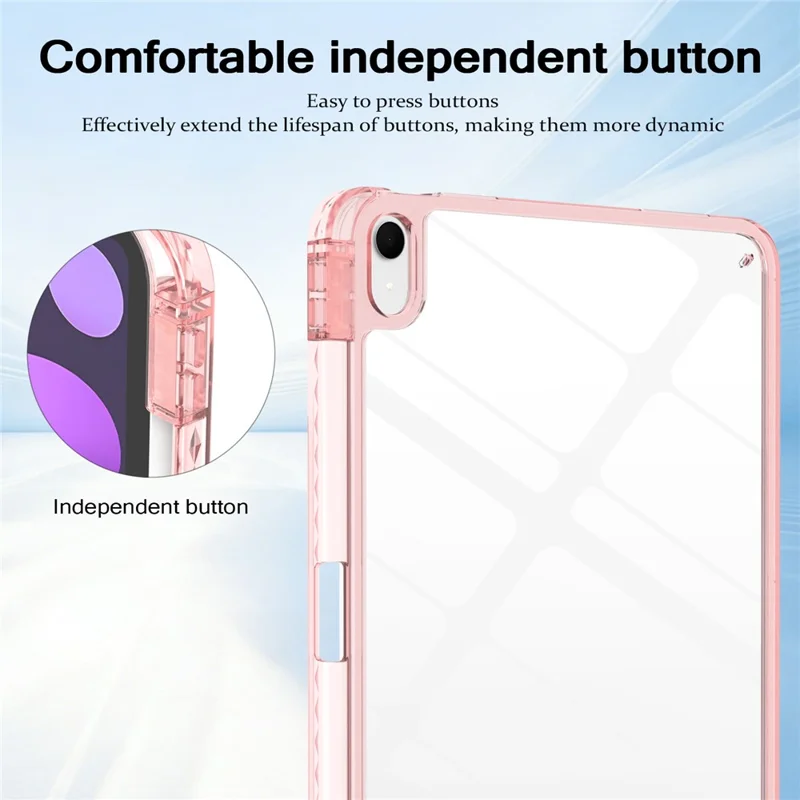 For iPad (2025)  /  10.9 (2022) Case TPU + Acrylic Clear Back Ultra Thin Tablet Cover with Pen Slot - Light Pink