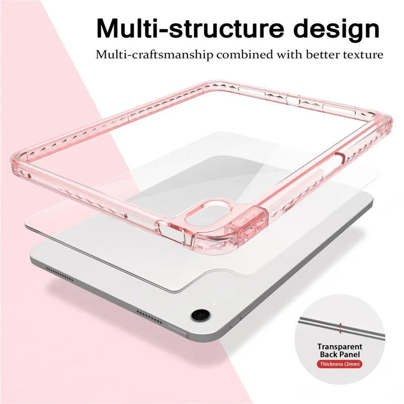 For iPad (2025)  /  10.9 (2022) Case TPU + Acrylic Clear Back Ultra Thin Tablet Cover with Pen Slot - Light Pink
