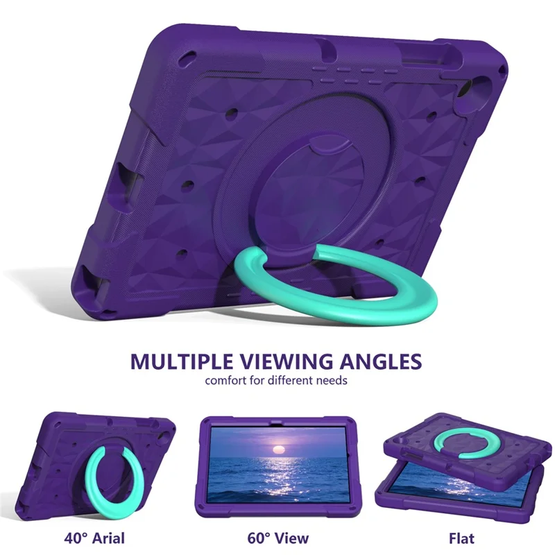 For Samsung Galaxy Tab A11+  /  A9+ Case Hand Grip Kickstand Geometric Pattern PC + EVA Tablet Cover with Shoulder Strap - Purple  /  Mint Green