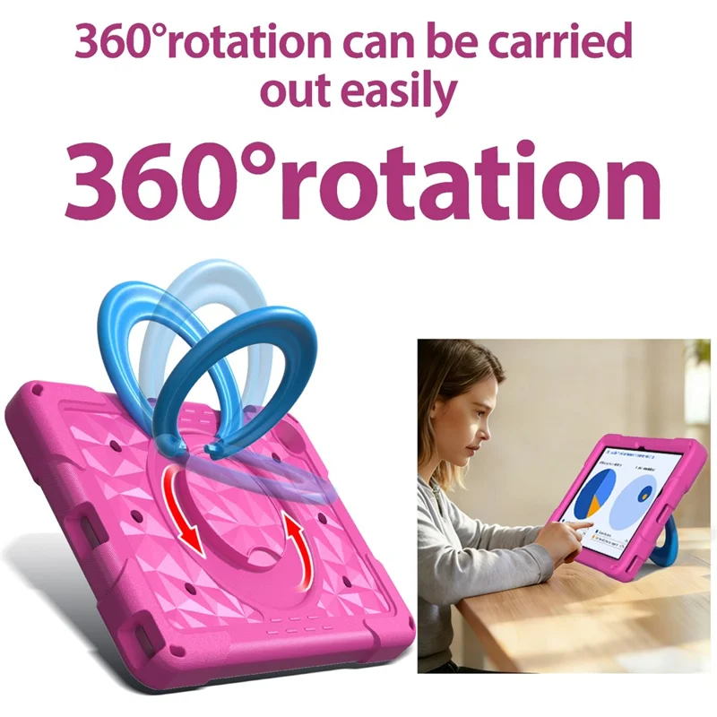 For Samsung Galaxy Tab A11+  /  A9+ Case Hand Grip Kickstand Geometric Pattern PC + EVA Tablet Cover with Shoulder Strap - Rose  /  Blue