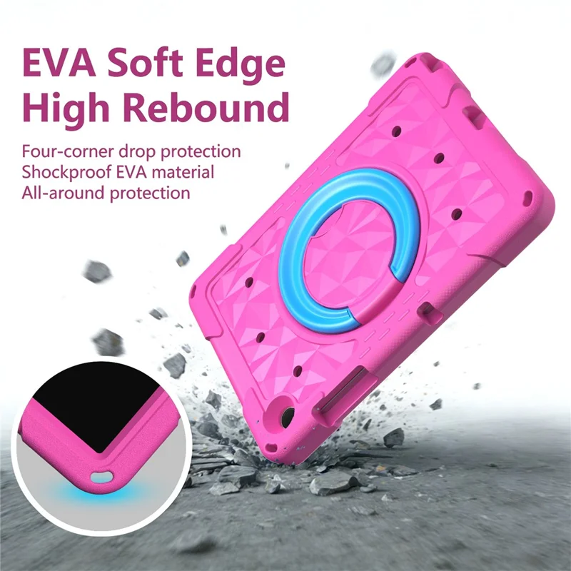 For Samsung Galaxy Tab A11+  /  A9+ Case Hand Grip Kickstand Geometric Pattern PC + EVA Tablet Cover with Shoulder Strap - Rose  /  Blue