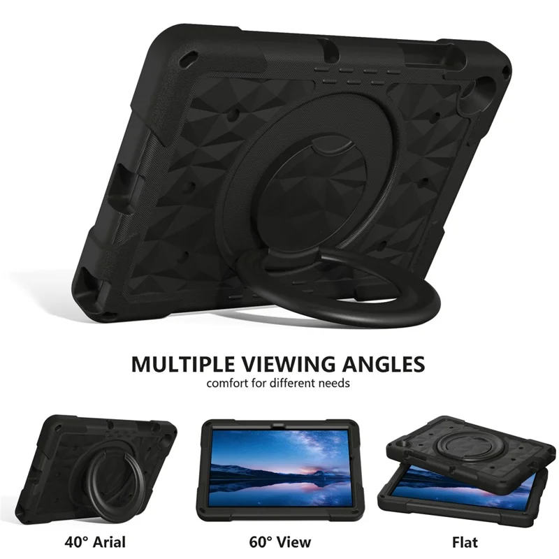 For Samsung Galaxy Tab A11+  /  A9+ Case Hand Grip Kickstand Geometric Pattern PC + EVA Tablet Cover with Shoulder Strap - Black