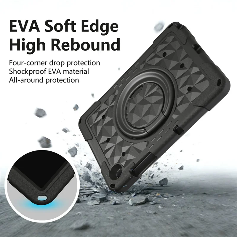 For Samsung Galaxy Tab A11+  /  A9+ Case Hand Grip Kickstand Geometric Pattern PC + EVA Tablet Cover with Shoulder Strap - Black