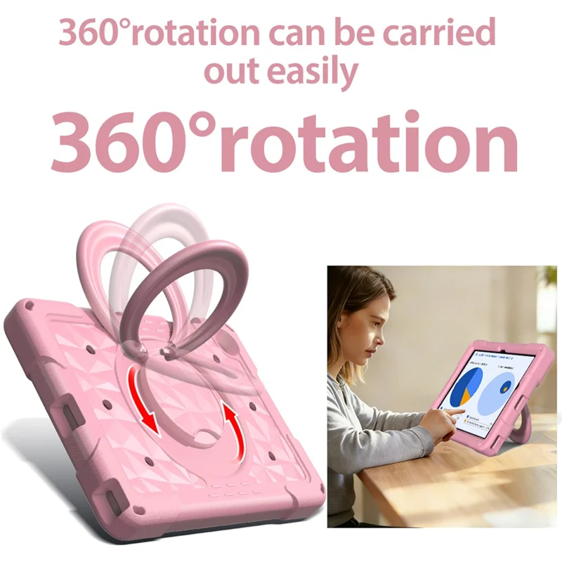 For Samsung Galaxy Tab A11+  /  A9+ Case Hand Grip Kickstand Geometric Pattern PC + EVA Tablet Cover with Shoulder Strap - Pink