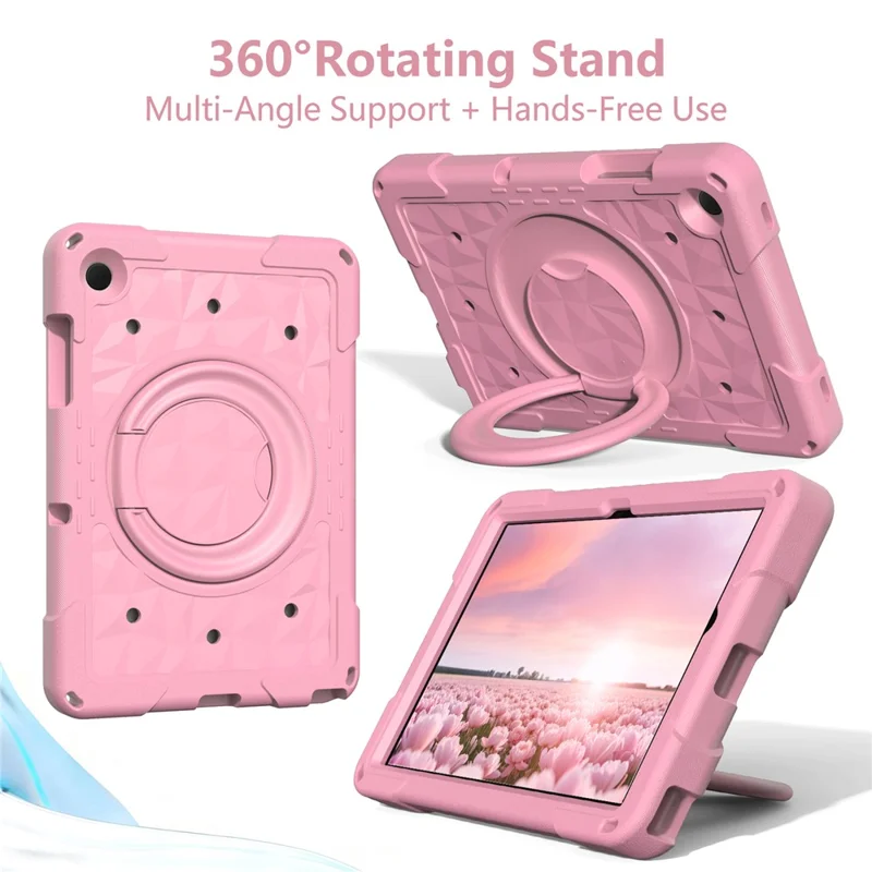 For Samsung Galaxy Tab A11+  /  A9+ Case Hand Grip Kickstand Geometric Pattern PC + EVA Tablet Cover with Shoulder Strap - Pink