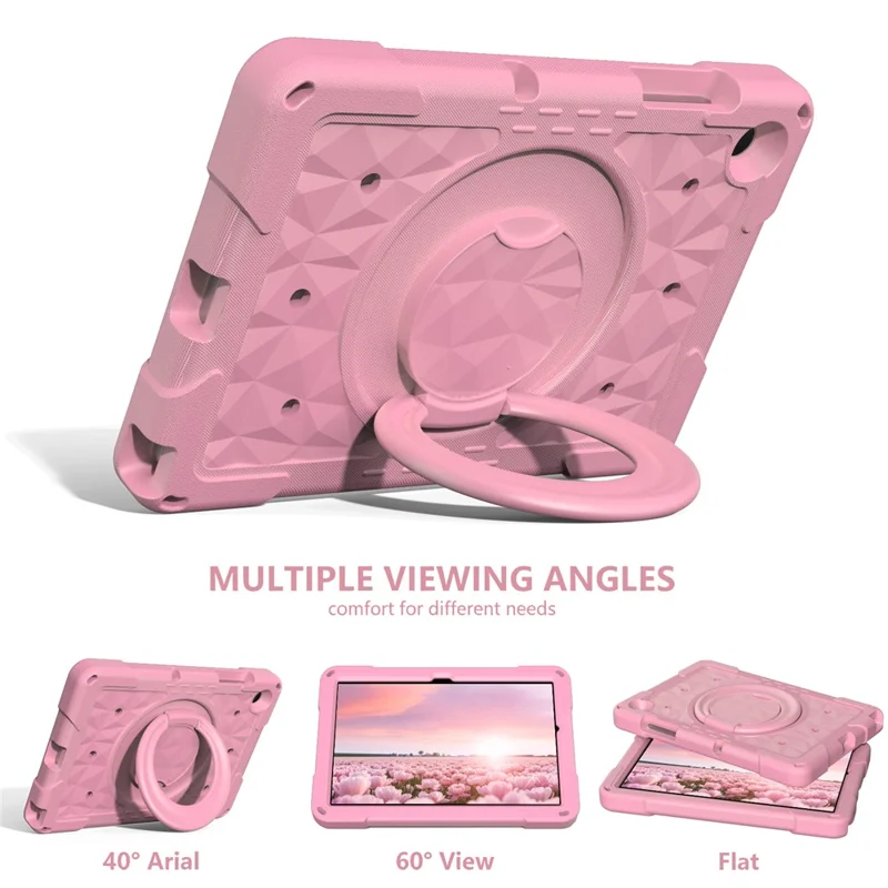 For Samsung Galaxy Tab A11+  /  A9+ Case Hand Grip Kickstand Geometric Pattern PC + EVA Tablet Cover with Shoulder Strap - Pink