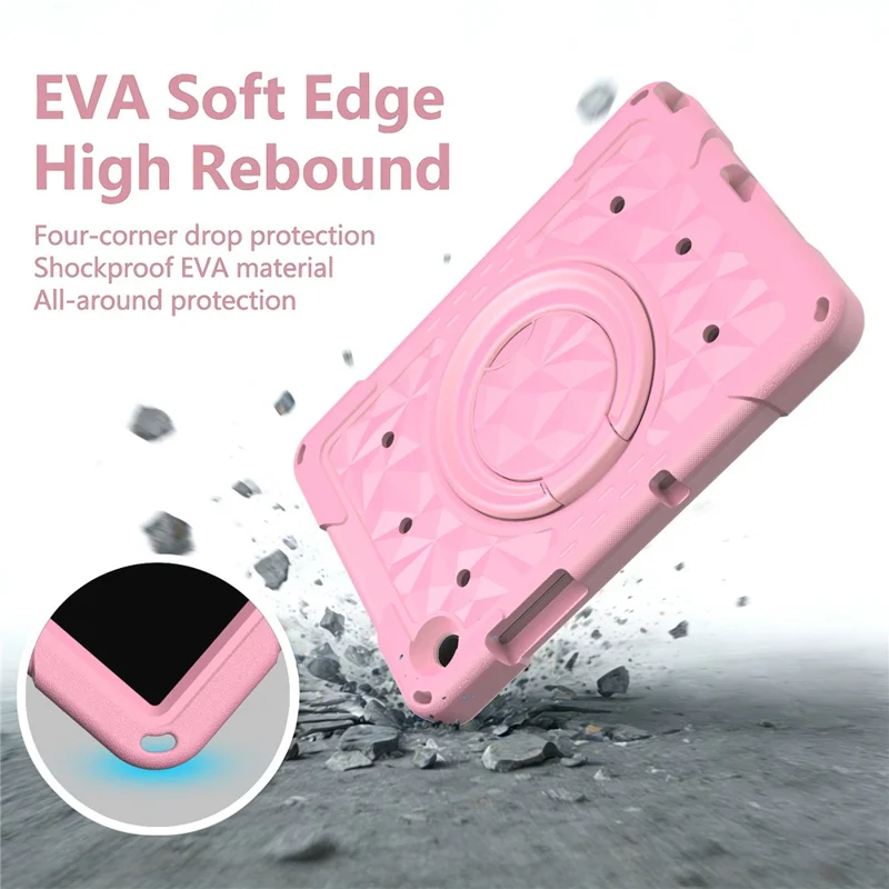 For Samsung Galaxy Tab A11+  /  A9+ Case Hand Grip Kickstand Geometric Pattern PC + EVA Tablet Cover with Shoulder Strap - Pink