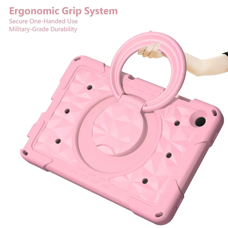 For Samsung Galaxy Tab A11+  /  A9+ Case Hand Grip Kickstand Geometric Pattern PC + EVA Tablet Cover with Shoulder Strap - Pink