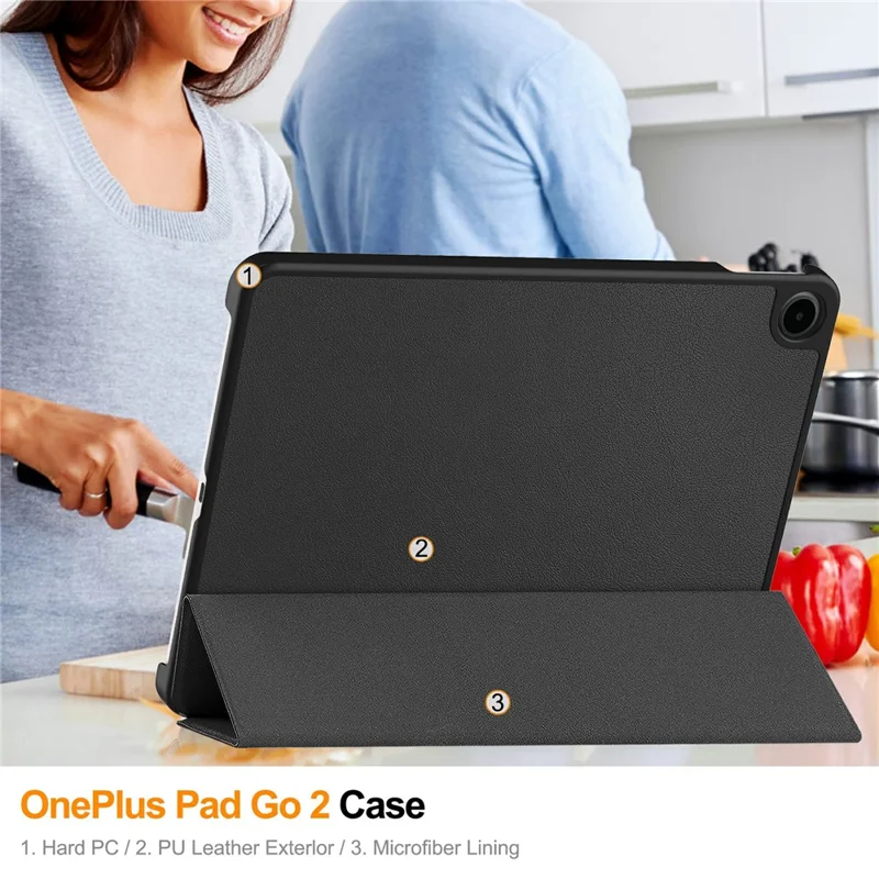 For OnePlus Pad Air5 / Pad Go 2 Case Anti-Drop Leather Stand Tablet Cover - Black