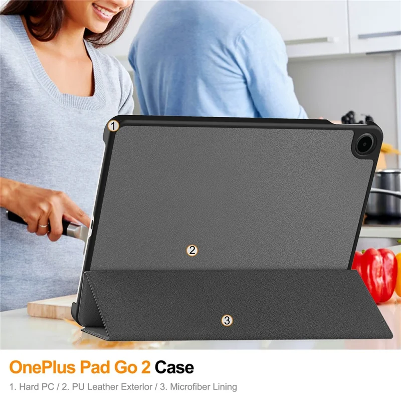 Capa de Tablet em Pele Anti-queda com Suporte para OnePlus Pad Go 2 - Cinzento