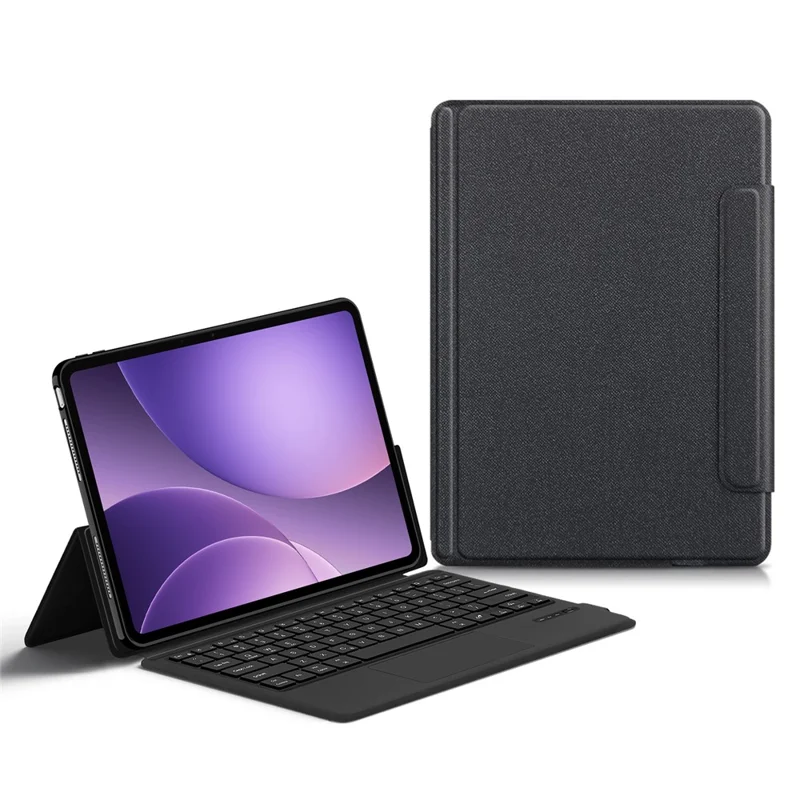 For OnePlus Pad Go 2 Leather Case + Touchpad Bluetooth-Compatible Keyboard with Backlit - Black