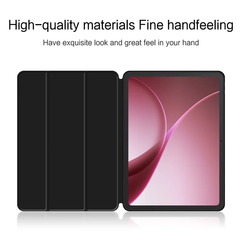 For Oppo Pad Air5 Case PU Leather TPU Back Trifold Stand Tablet Cover - Black