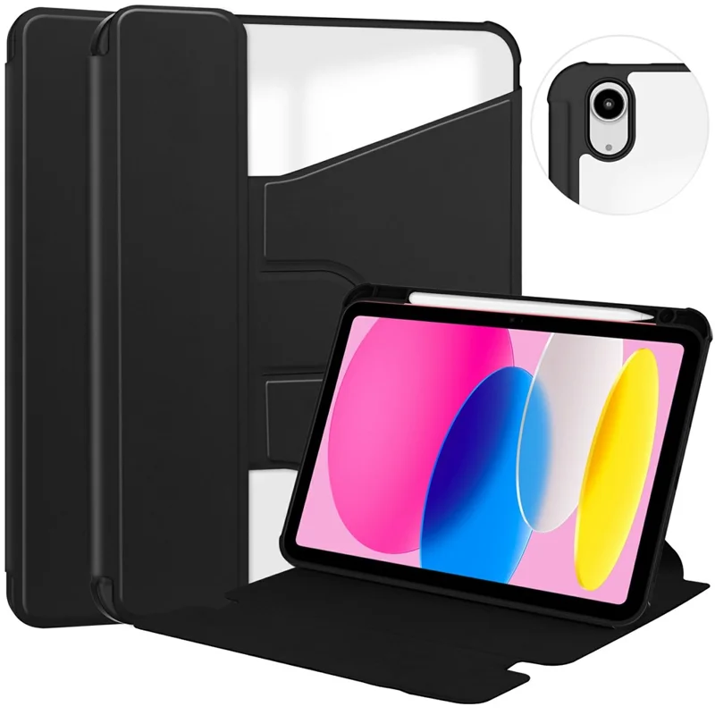 For iPad (2025)  /  10.9 (2022) Case 360 Degree Rotary Stand PU Leather + Acrylic Tablet Cover (Without Keyboard) - Black