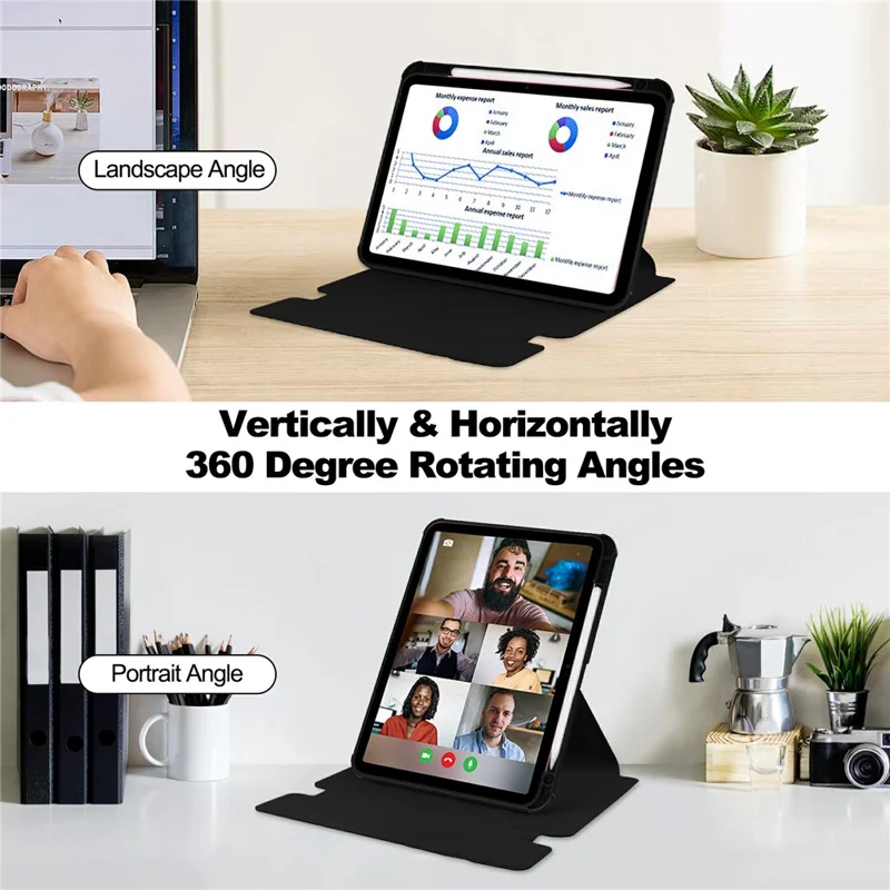 Étui pour iPad (2025) / 10,9 (2022) avec support rotatif à 360 degrés, housse pour tablette en similicuir PU + acrylique (avec clavier) - Noir