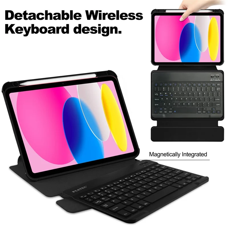 Étui pour iPad (2025) / 10,9 (2022) avec support rotatif à 360 degrés, housse pour tablette en similicuir PU + acrylique (avec clavier) - Noir