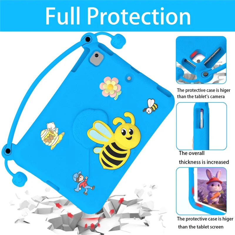 EVA Case For iPad 9.7-inch (2018)  /  (2017)  /  Pro 9.7 inch (2016)  /  Air 2  /  Air (2013) Bee Style Kickstand Tablet Cover with Carry Handle - Blue