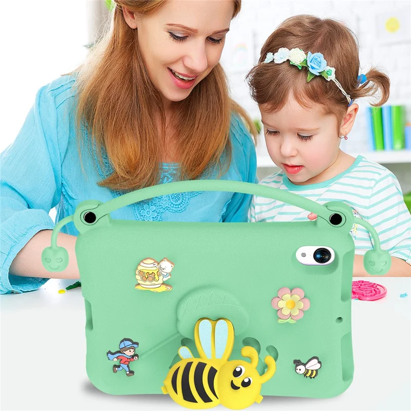 For iPad mini (2024)  /  (2021) EVA Case Bee Style Kickstand Tablet Cover with Carry Handle - Light Cyan
