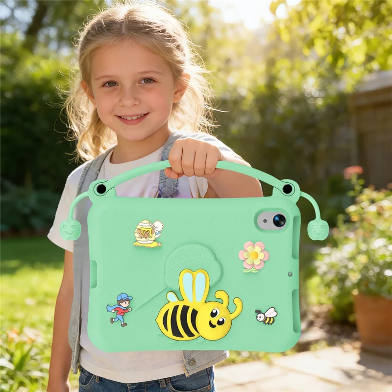 For iPad mini (2024)  /  (2021) EVA Case Bee Style Kickstand Tablet Cover with Carry Handle - Light Cyan