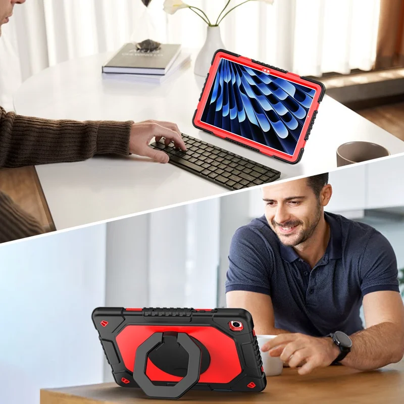 For Samsung Galaxy Tab A11+  /  A9+ Case Hand Grip Kickstand Shockproof Silicone + PC Tablet Cover with Detachable Strap  /  Pen Slot - Red  /  Black