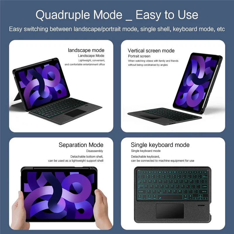 For iPad Air (2022) / (2020) Leather Case + Bluetooth-Compatible Keyboard with Backlight Trackpad
