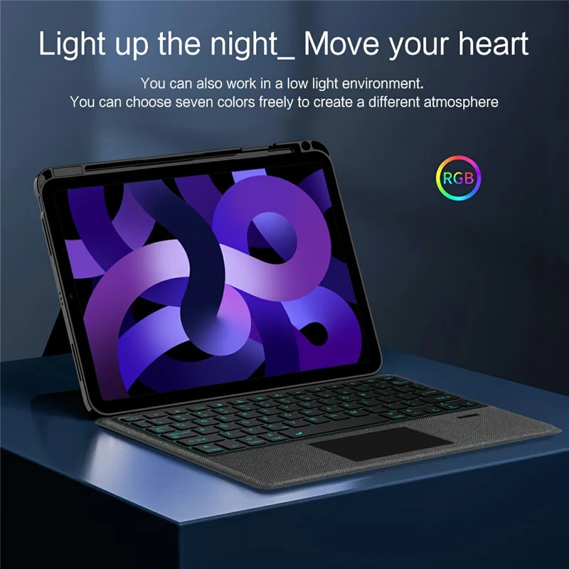 For iPad Air (2022) / (2020) Leather Case + Bluetooth-Compatible Keyboard with Backlight Trackpad