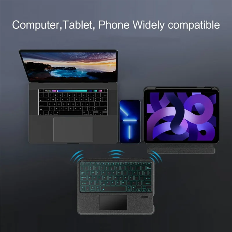 For iPad Air (2022) / (2020) Leather Case + Bluetooth-Compatible Keyboard with Backlight Trackpad