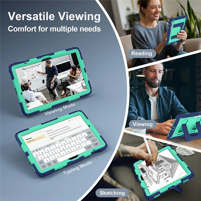 Tablet Case For Samsung Galaxy Tab S10 Lite  /  S10 FE  /  S9 FE Anti Drop PC + Silicone Cover with Kickstand Strap Pen Slot - Navy Blue  /  Mint Green