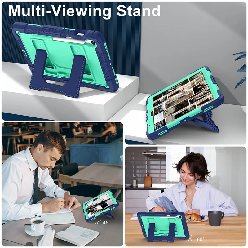 Tablet Case For Samsung Galaxy Tab S10 Lite  /  S10 FE  /  S9 FE Anti Drop PC + Silicone Cover with Kickstand Strap Pen Slot - Navy Blue  /  Mint Green