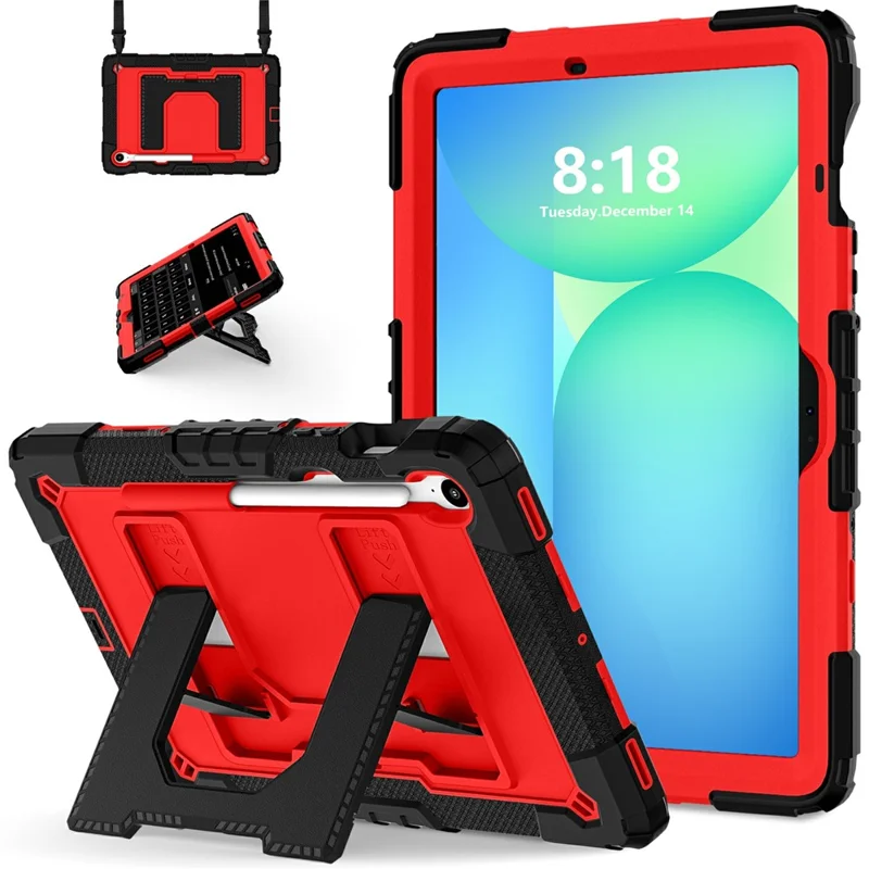 Tablet Case For Samsung Galaxy Tab S10 Lite  /  S10 FE  /  S9 FE Anti Drop PC + Silicone Cover with Kickstand Strap Pen Slot - Black  /  Red