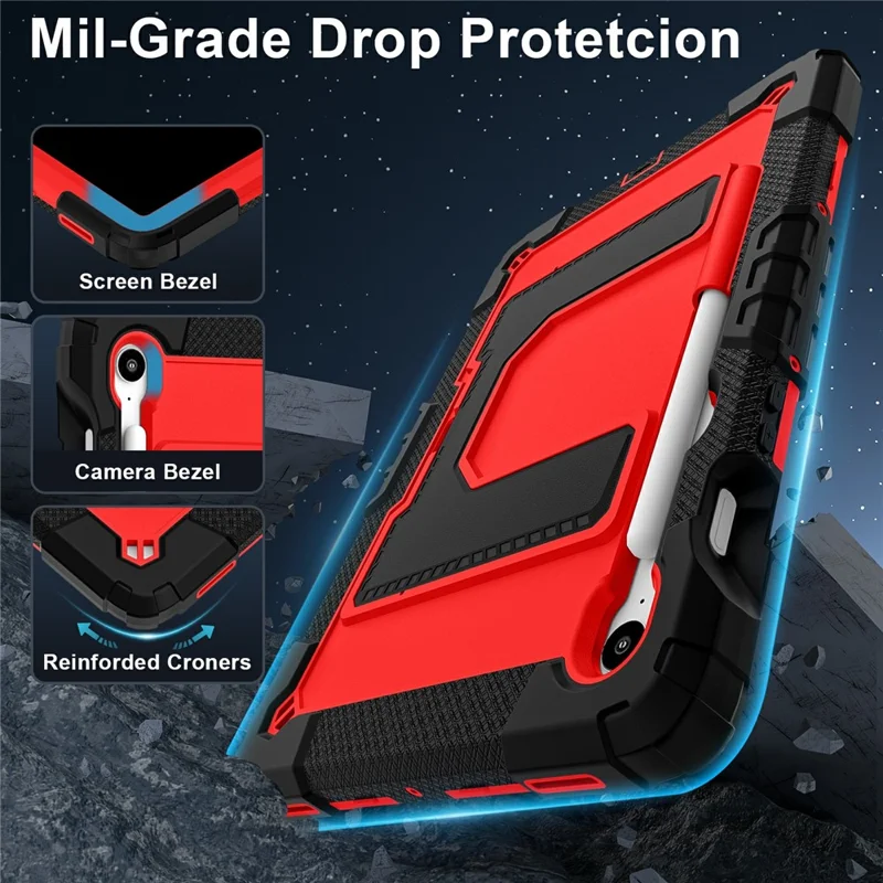 Tablet Case For Samsung Galaxy Tab S10 Lite  /  S10 FE  /  S9 FE Anti Drop PC + Silicone Cover with Kickstand Strap Pen Slot - Black  /  Red