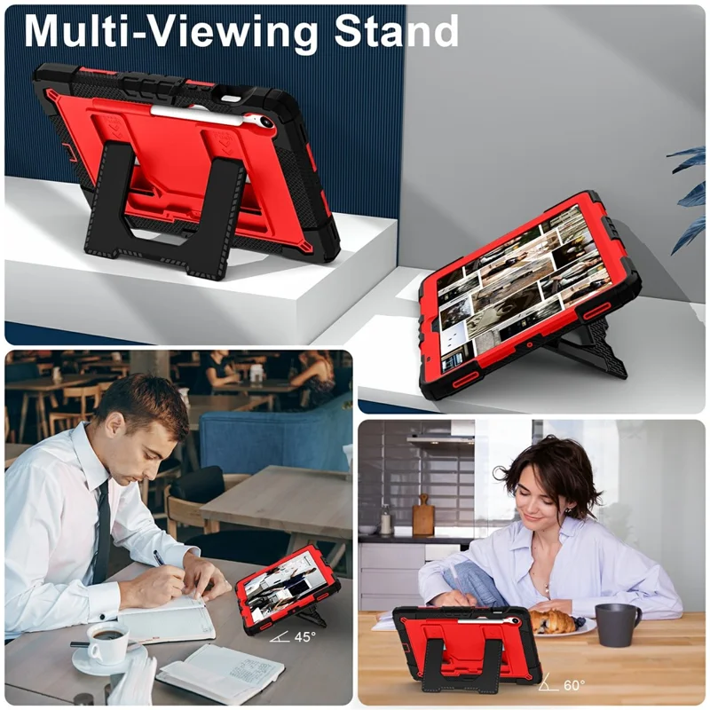 Tablet Case For Samsung Galaxy Tab S10 Lite  /  S10 FE  /  S9 FE Anti Drop PC + Silicone Cover with Kickstand Strap Pen Slot - Black  /  Red